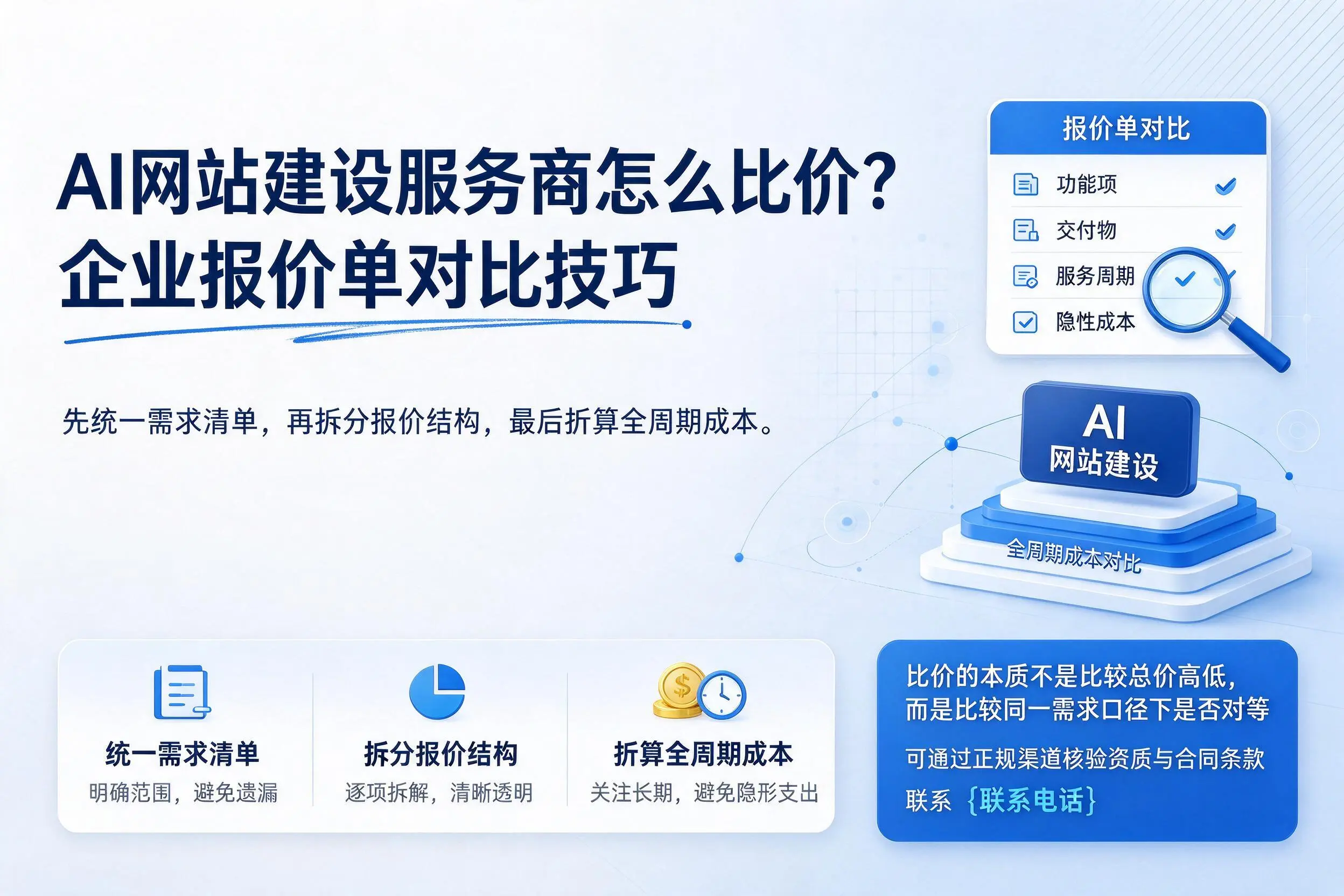 AI网站建设服务商怎么比价?楚雄企业报价单对比技巧