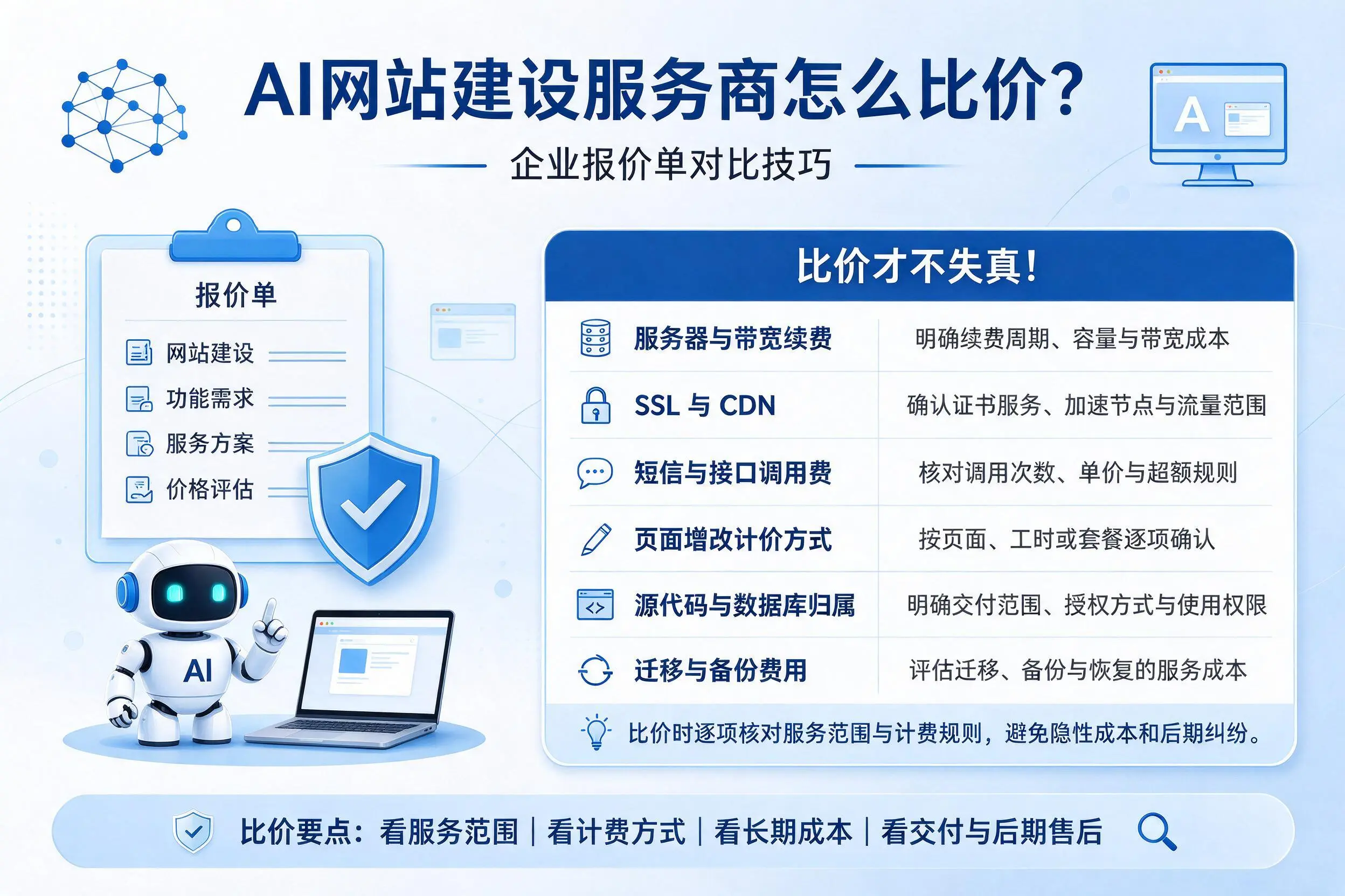 AI网站建设服务商怎么比价?楚雄企业报价单对比技巧