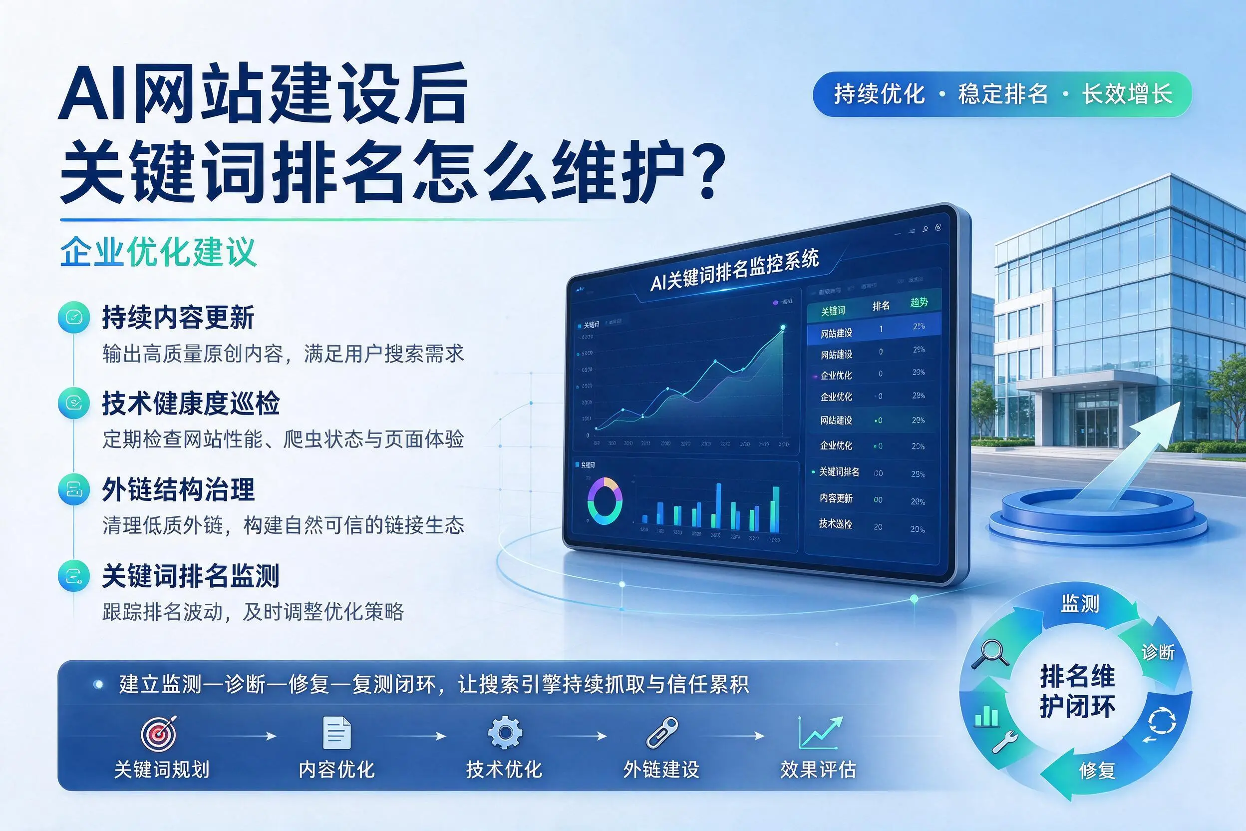 AI网站建设后关键词排名怎么维护？楚雄企业优化建议